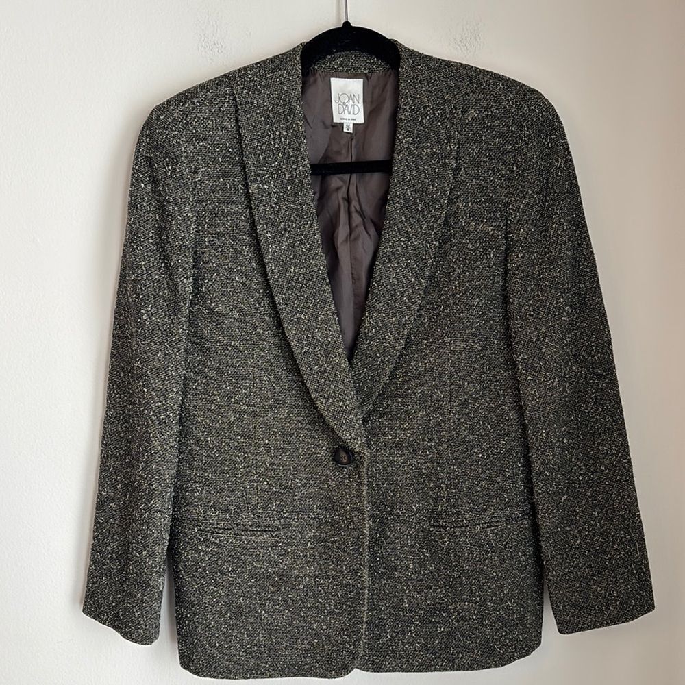 Joan & David Women Virgin Wool blend Tweed Blazer - Black and tan size 42/8 EUC
